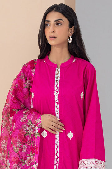 Zellbury Embroidered Shirt Shalwar Dupatta - Pink - Jacquard Suit-0365 Online Shopping